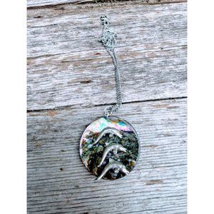 Vintage Abalone shell Pendant With Dolphin Fish BOHO